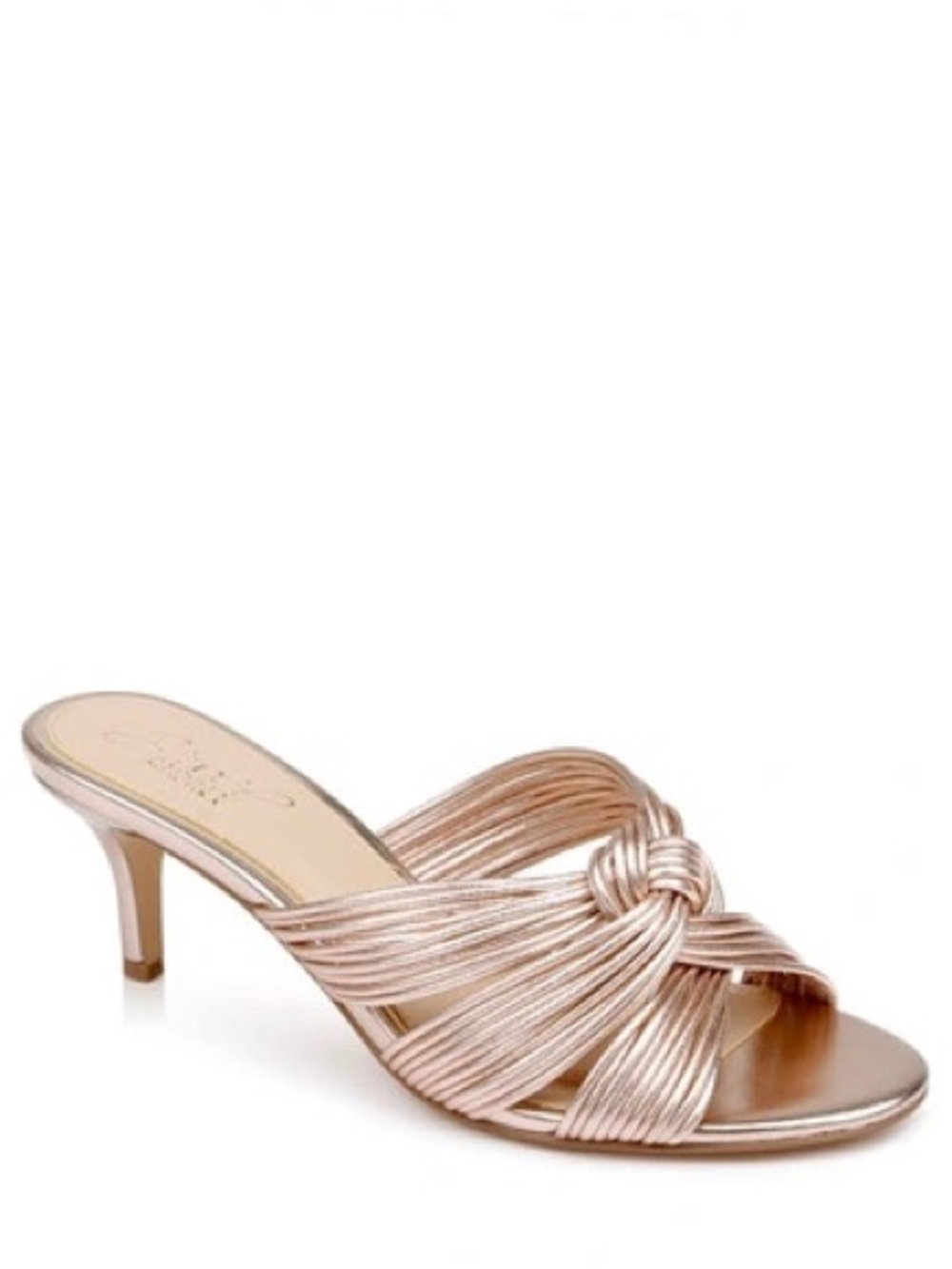 Badgley Mischka Rose Gold Knot-Front Slide Sandal